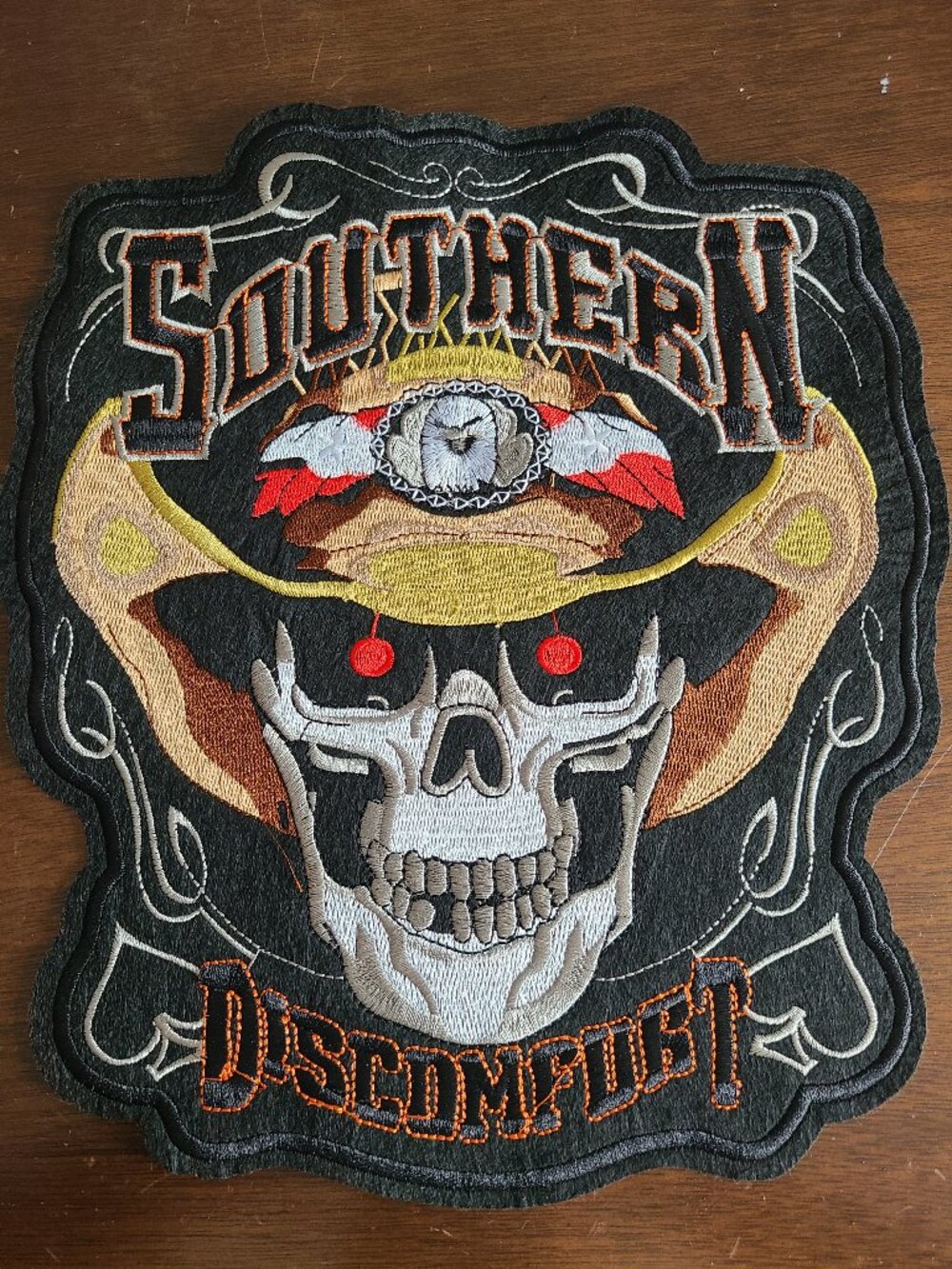 Large Southern Discomfort Skull Cowboy Hat Embroidered Back Patch New